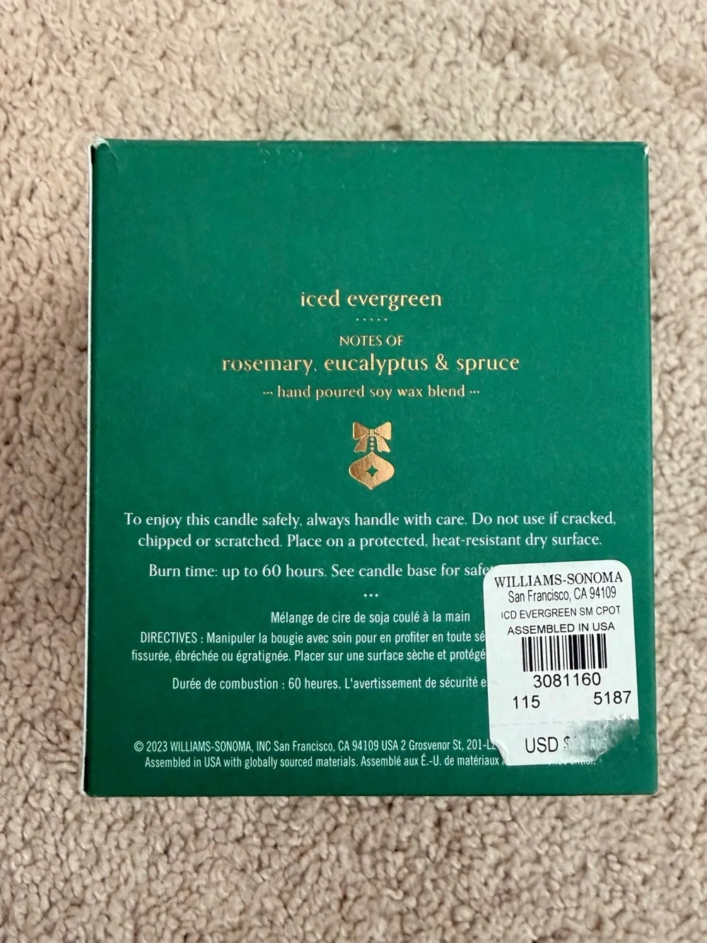 Williams Sonoma NEW Through the Woods Iced Evergreen Scented Candle in Box 11oz